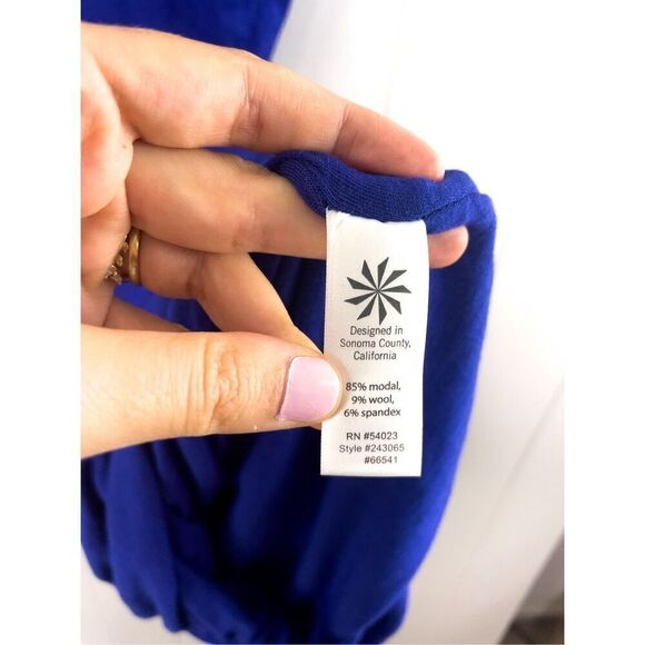 Athleta Wool Blend Solstice Short Sleeve Ruched‎ Tee Midi Dress Cobalt Blue XS - Picture 8 of 10